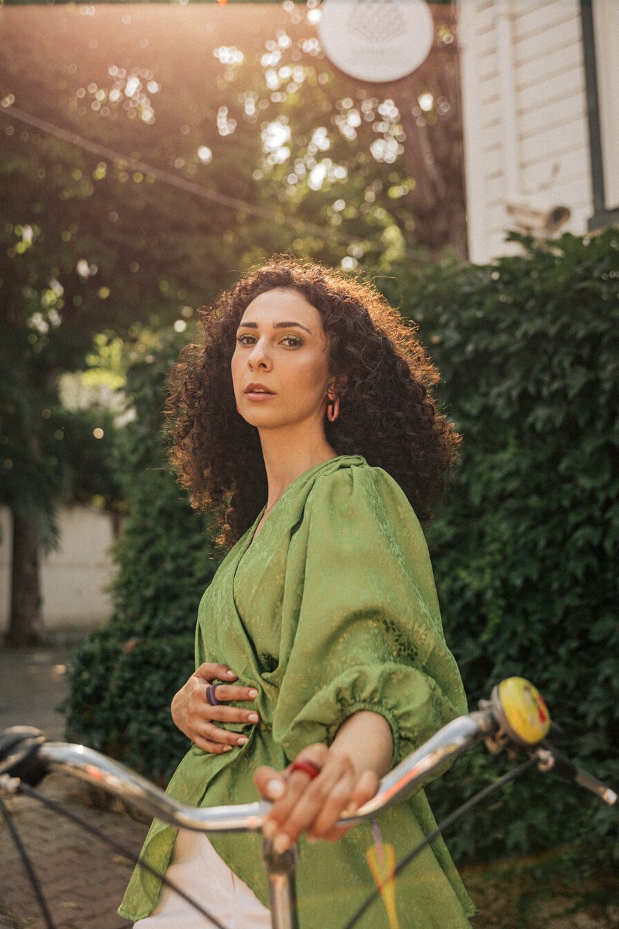 Woman with Bike Outdoors